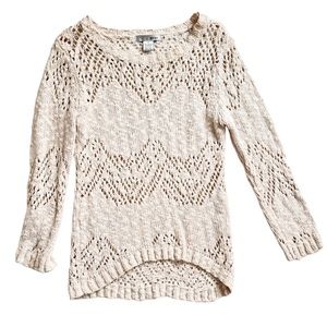 WD.NY Cotton Crochet Knit Long Sleeve Boho Sweater Cream Size M
